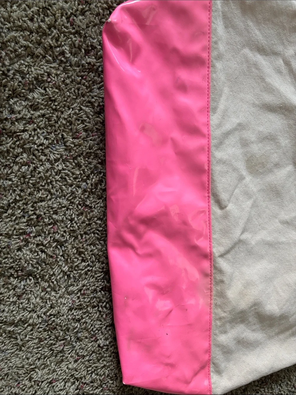 Victoria's Secret Cream & Neon Pink Canvas Beach Tote Bag